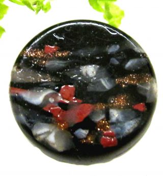 Pretty Victorian Glass Button W/ Embedded Color And Goldstone C58