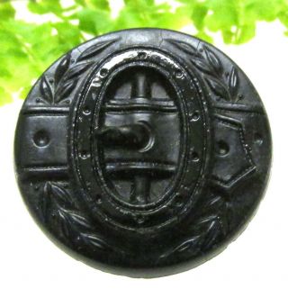 Fabulous Victorian Black Glass Belt & Buckle Button D17