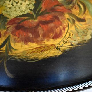Vintage,  Large,  Toleware Tray - Hand Painted,  SIGNED - High,  Pierced Rail/Galley 2