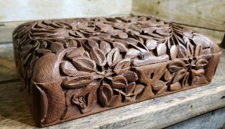 Antique Vintage 2 Tier Carved Wood Box 11 Inches