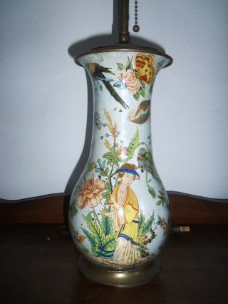 Fine Early Chinoiserie Eglomise Reverse Painted Glass Table Lamp