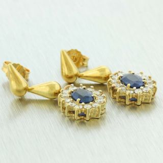 Vintage Estate 18k Solid Yellow Gold Diamond Sapphire Drop Dangle Earrings 1.  25 