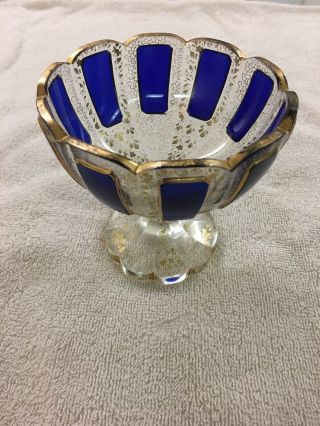 Antique 19thc Bohemian Moser Blue Cabochon Gold Gilt Small Compote