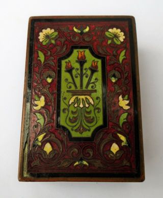 Antique Enamel Inlaid Cloisonne Match Box Holder Case With Three Flames Torches
