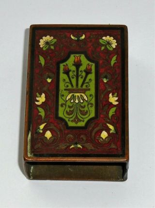 Antique Enamel Inlaid Cloisonne Match Box Holder Case With Three Flames Torches 3