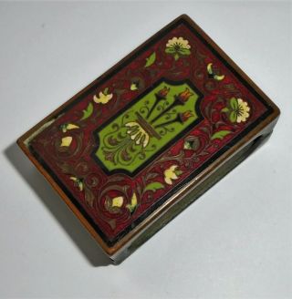 Antique Enamel Inlaid Cloisonne Match Box Holder Case With Three Flames Torches 4