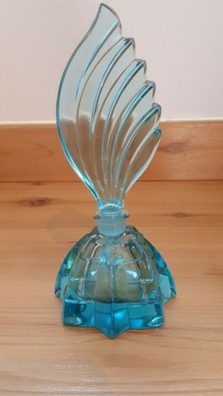 French Art Deco Perfume Bottle - Turquoise Blue - Heavy - Exquisite