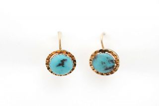 Victorian Natural Persian Turquoise 14k Rose Gold Pierced Earrings