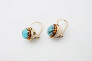 Victorian Natural Persian Turquoise 14k Rose Gold Pierced Earrings 3