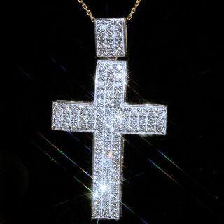 3ct 100 Natural Diamond 10k Gold Cluster Cross Necklace Effect 6ct Pwg90 - 5