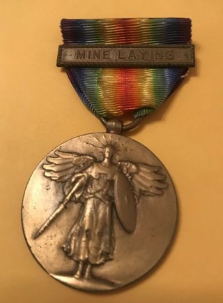 Military Medal Ww1 U.  S.  Navy Victory Medal “mine Laying” On Bar