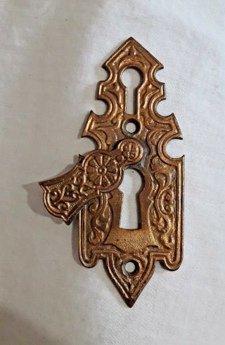 Antique Ornate Brass Victorian Key Escutcheon Hinged Slide Cover Double Hole