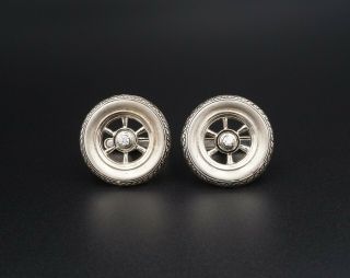 Custom Jerry Lewis Owned 14k White Gold Antique Racing Wheel Tire Cufflinks M850 2
