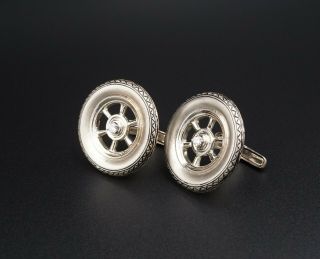 Custom Jerry Lewis Owned 14k White Gold Antique Racing Wheel Tire Cufflinks M850 3