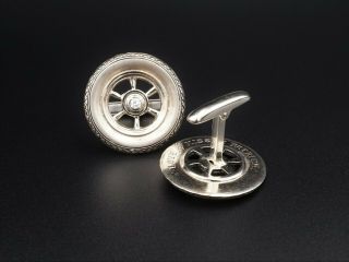 Custom Jerry Lewis Owned 14k White Gold Antique Racing Wheel Tire Cufflinks M850 4