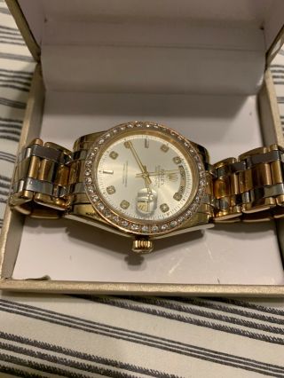 Mens Rolex Solid 18k Yellow Gold Day Date President W/diamond Dial & Bezel 18038 5