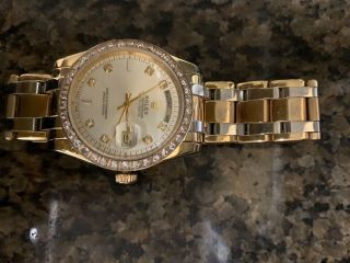 Mens Rolex Solid 18k Yellow Gold Day Date President W/diamond Dial & Bezel 18038 8