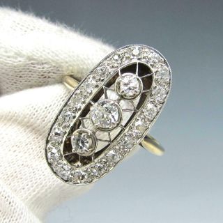 Vintage Art Deco Filigree.  77 Ctw Mine Cut Diamond 14k Gold Dinner Ring Size 8.  5