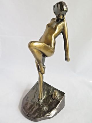 Frankart By Sarsaparilla Art Deco Sculpture Gilt Metal Nude Woman By Toad 10 "