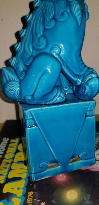 Pair Vintage Chinese Turquoise Porcelain Foo Dogs Statues Temple Guarding Lion 3