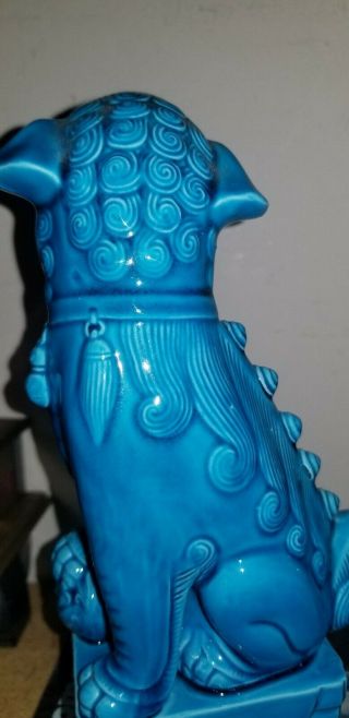 Pair Vintage Chinese Turquoise Porcelain Foo Dogs Statues Temple Guarding Lion 5