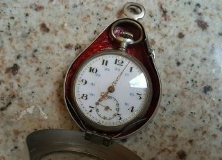 Very Antique Engraved Silver Pocket Watch With Holder Case France Depose