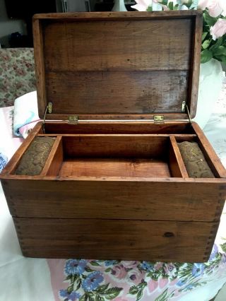 Oak Vintage Sewing Box Chest With Pin Cushion