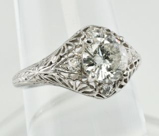 Diamond Ring 1.  25ct Vintage Engagement Art Deco 19k White Gold Filigree