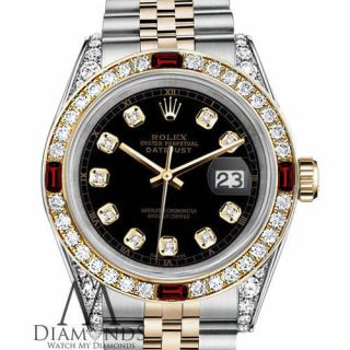 Rolex Steel & Gold 36mm Datejust Black Dial & Ruby Diamond With A Track