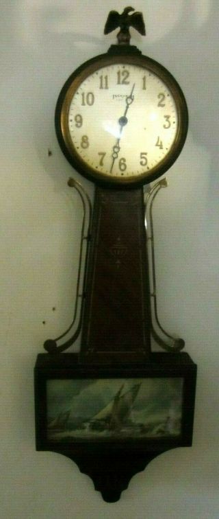 Antique Ingraham 8 Day Banjo Clock Great 26 " X 9 "