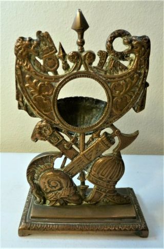 Antique Bronze Ornate Pocket Watch Holder Stand,  Lions,  Ram Knights Helmet,  More
