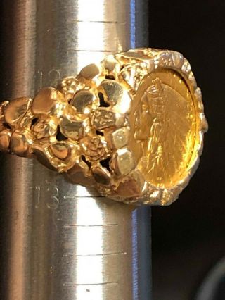 COIN GOLD $2.  50 RING INDIAN QTR.  EAGLE 14.  5 GRAMS SIZE 12.  5 - - SHARP TOP QUALITY 10