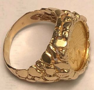COIN GOLD $2.  50 RING INDIAN QTR.  EAGLE 14.  5 GRAMS SIZE 12.  5 - - SHARP TOP QUALITY 11