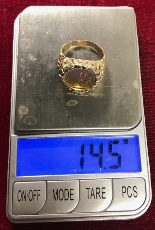 COIN GOLD $2.  50 RING INDIAN QTR.  EAGLE 14.  5 GRAMS SIZE 12.  5 - - SHARP TOP QUALITY 5
