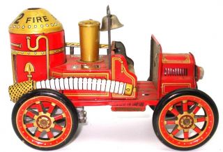 Japanese Modern Toys 6 " Friction Tin Toy Fire Engine - Exc.