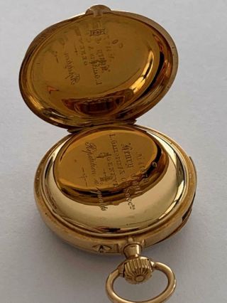 RARE TINY LADIES HENRY CAPT 1/4 HOUR REPEATER 18K GOLD POCKET WATCH 7