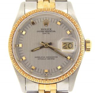 Rolex Date 1505 Mens Yellow Gold & Stainless Steel Watch Gray Slate Dial