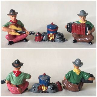 Vintage Lead Figures - 3 Piece Boy Scout Band With Campfire,