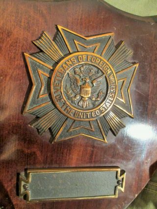 Vintage 1951 Bronze Plaque VFW Veterans Of Foreign Wars Indianapolis USA Award 2