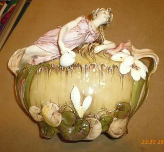 Amphora Centerpiece Vase Reclining Woman Water Lilly Decoration Austria Germany