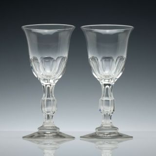 Pair Antique English 19th Century Victorian Cut Wine Glasses C1880