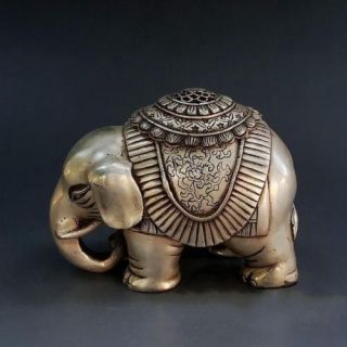 Chinese Old Copper Plating Silver Animal Elephant Statue Incense Burner D02