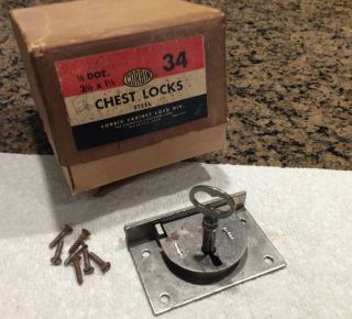 Nos Corbin No.  34 Chest Lock With Key And Mounting Screws,  2 1/2” X 1 1/2”