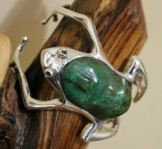 Manuel Porcayo Hecho A Mano Mexico Sterling Turquoise Frog Cuff Bracelet 105 Grm 10