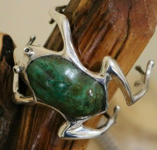 Manuel Porcayo Hecho A Mano Mexico Sterling Turquoise Frog Cuff Bracelet 105 Grm