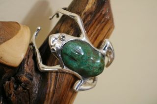 Manuel Porcayo Hecho A Mano Mexico Sterling Turquoise Frog Cuff Bracelet 105 Grm 3