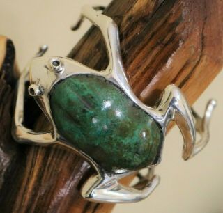 Manuel Porcayo Hecho A Mano Mexico Sterling Turquoise Frog Cuff Bracelet 105 Grm 5