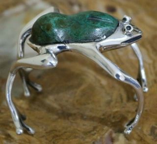 Manuel Porcayo Hecho A Mano Mexico Sterling Turquoise Frog Cuff Bracelet 105 Grm 6