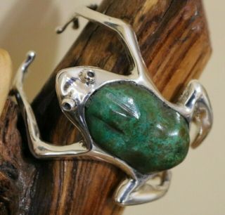 Manuel Porcayo Hecho A Mano Mexico Sterling Turquoise Frog Cuff Bracelet 105 Grm 7