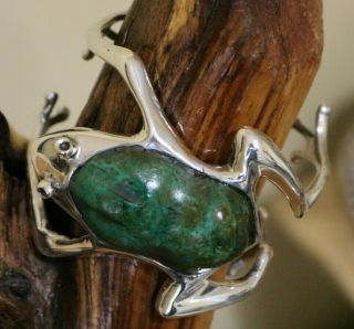 Manuel Porcayo Hecho A Mano Mexico Sterling Turquoise Frog Cuff Bracelet 105 Grm 8